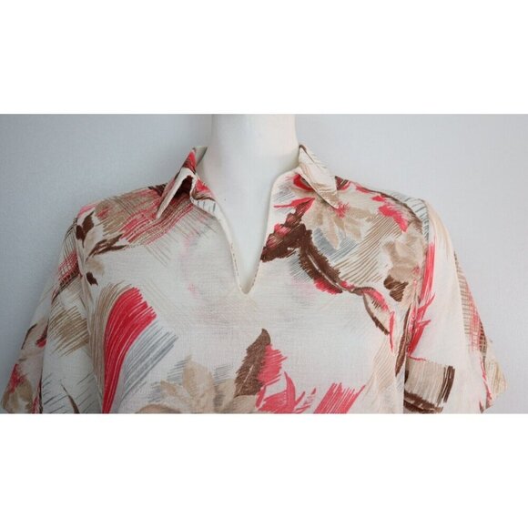 VINTAGE WOMEN S BEIGE BROWN PINK FLORAL PRINT TOP - CANTADA - SIZE 34 - Picture 5 of 9